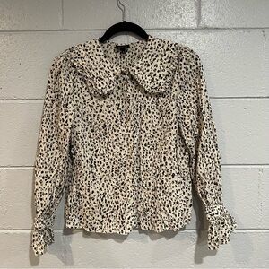 Animal Print Button Down Blouse w/ Ruffled Collar and Poet Long Sleeve • Small